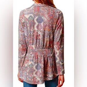 Anthropologie Weston Wear Boho Pink and Blue Patterned Cardigan